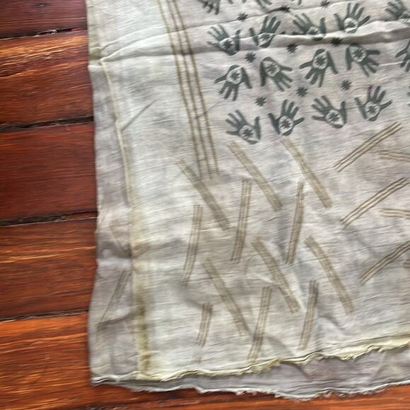Handmade Block print raw hem boho hippie art to wear blanket scarf tableclothe - Picture 4 of 5